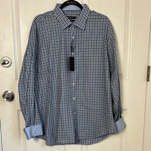 NEW NWT BUGATCHI Mens Blue Checkered Shirt shaped fit button down shirt size 2XL